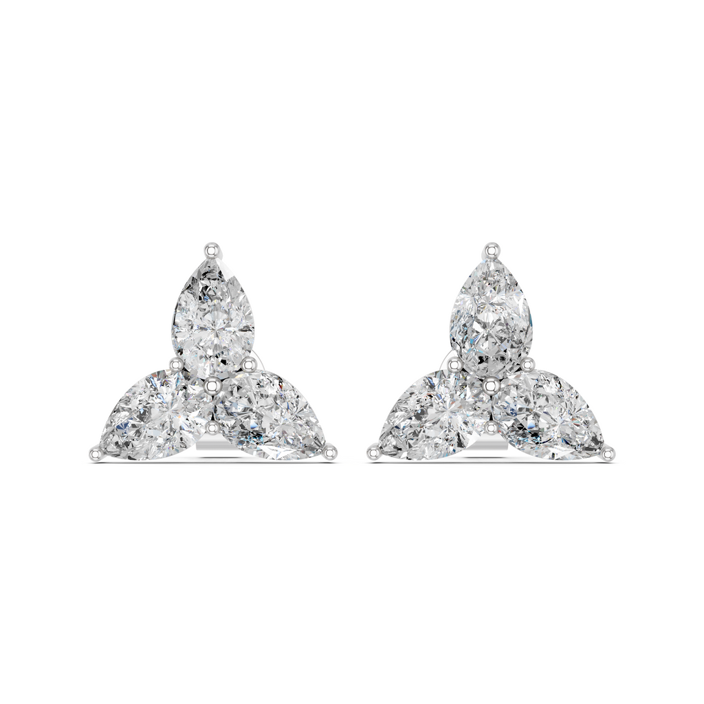 Pear Lab Diamond 3 Stone Stud in 14K White Gold – top view