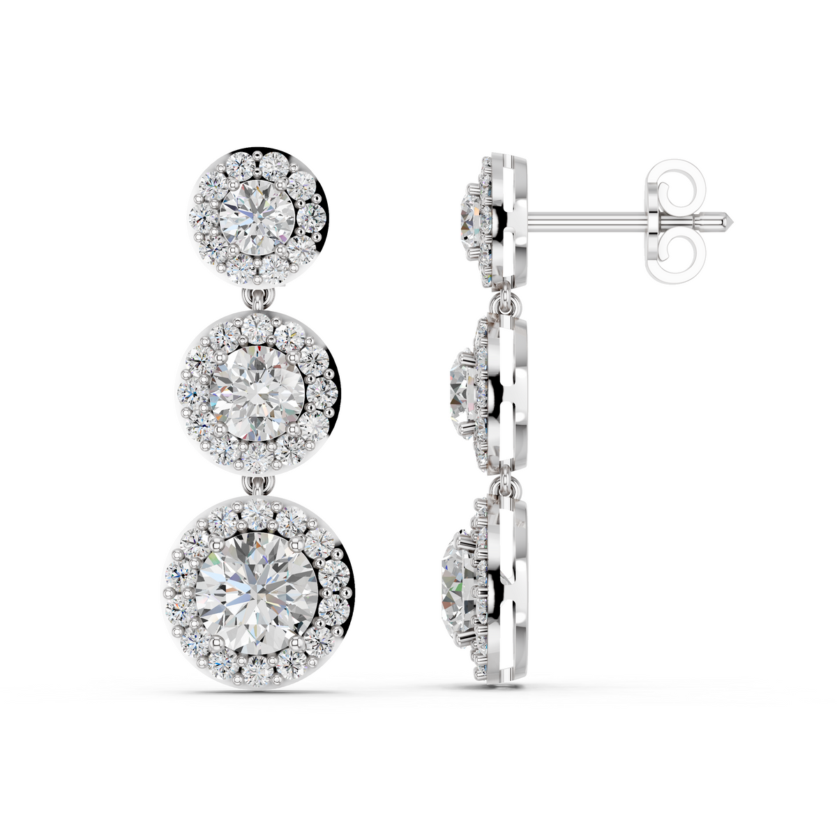 Round Lab Diamond Linear Earring in 14K White Gold – side view