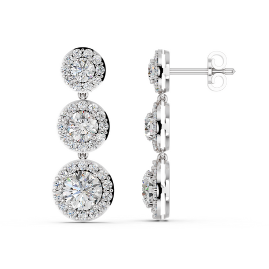 Round Lab Diamond Linear Earring in 14K White Gold – side view