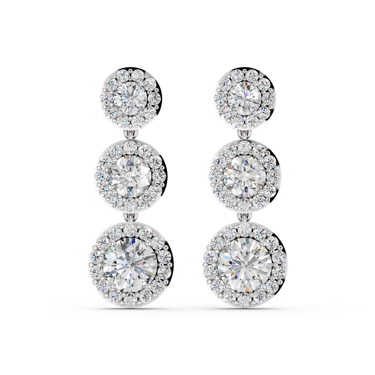 Round Lab Diamond Linear Earring in 14K White Gold – top view