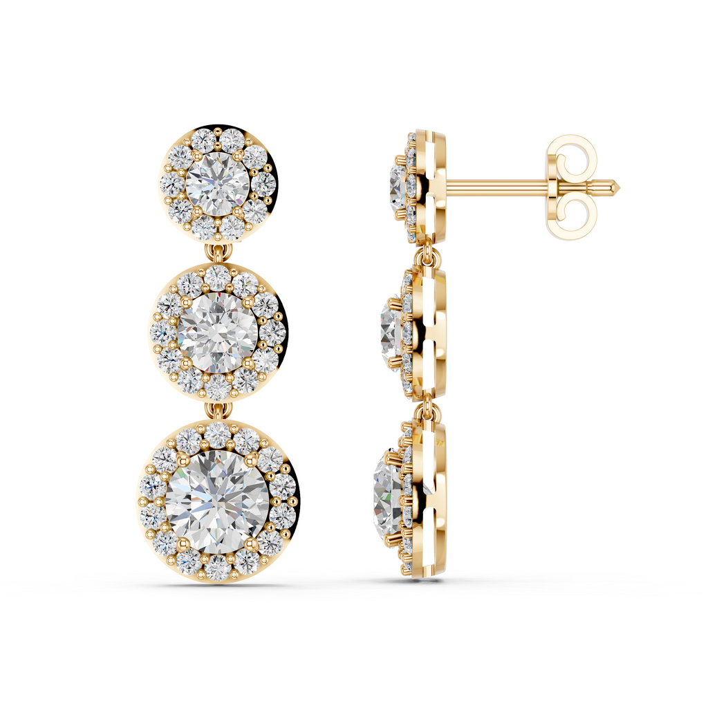 Round Lab Diamond Linear Earring in 14K Yellow Gold – side view