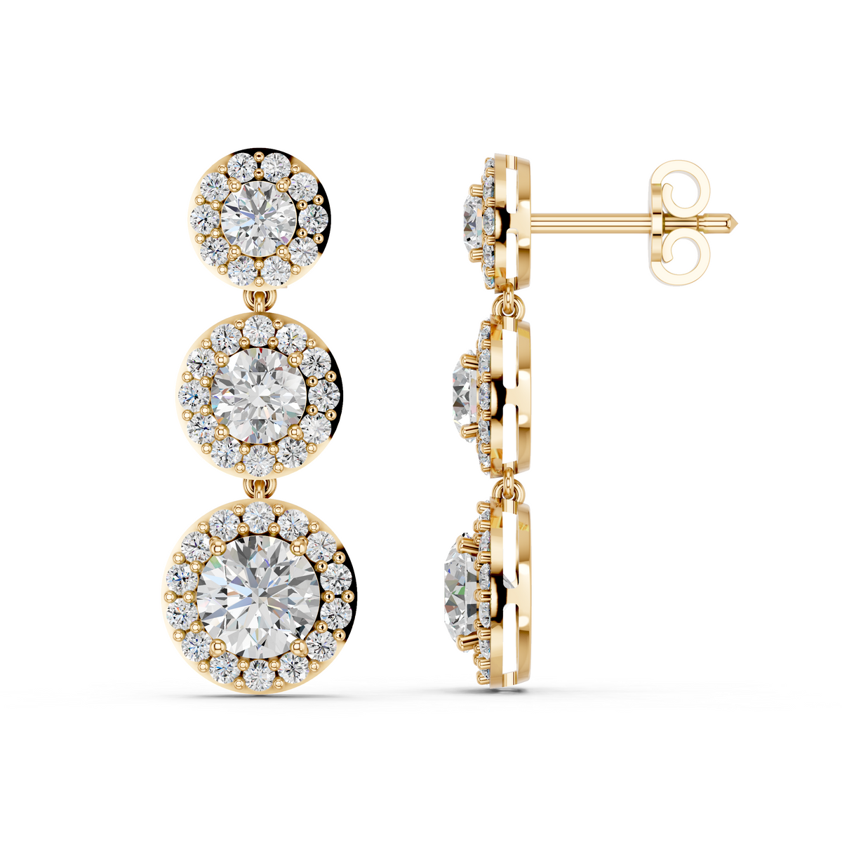 Round Lab Diamond Linear Earring in 14K Yellow Gold – side view