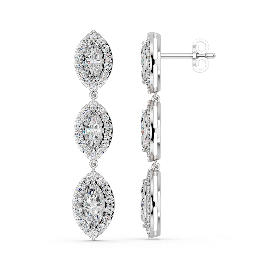Marquise Lab Diamond Linear Earring in 14K White Gold – side view