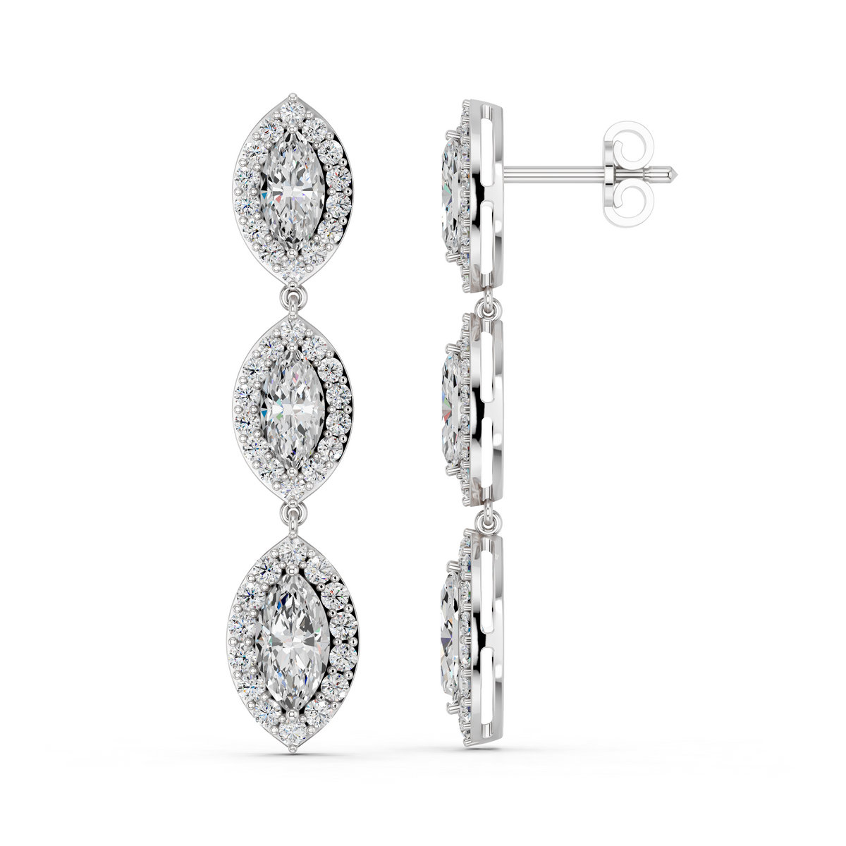 Marquise Lab Diamond Linear Earring in 14K White Gold – side view