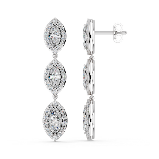Marquise Lab Diamond Linear Earring in 14K White Gold – side view