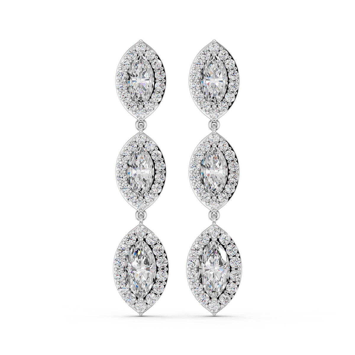 Marquise Lab Diamond Linear Earring in 14K White Gold – top view