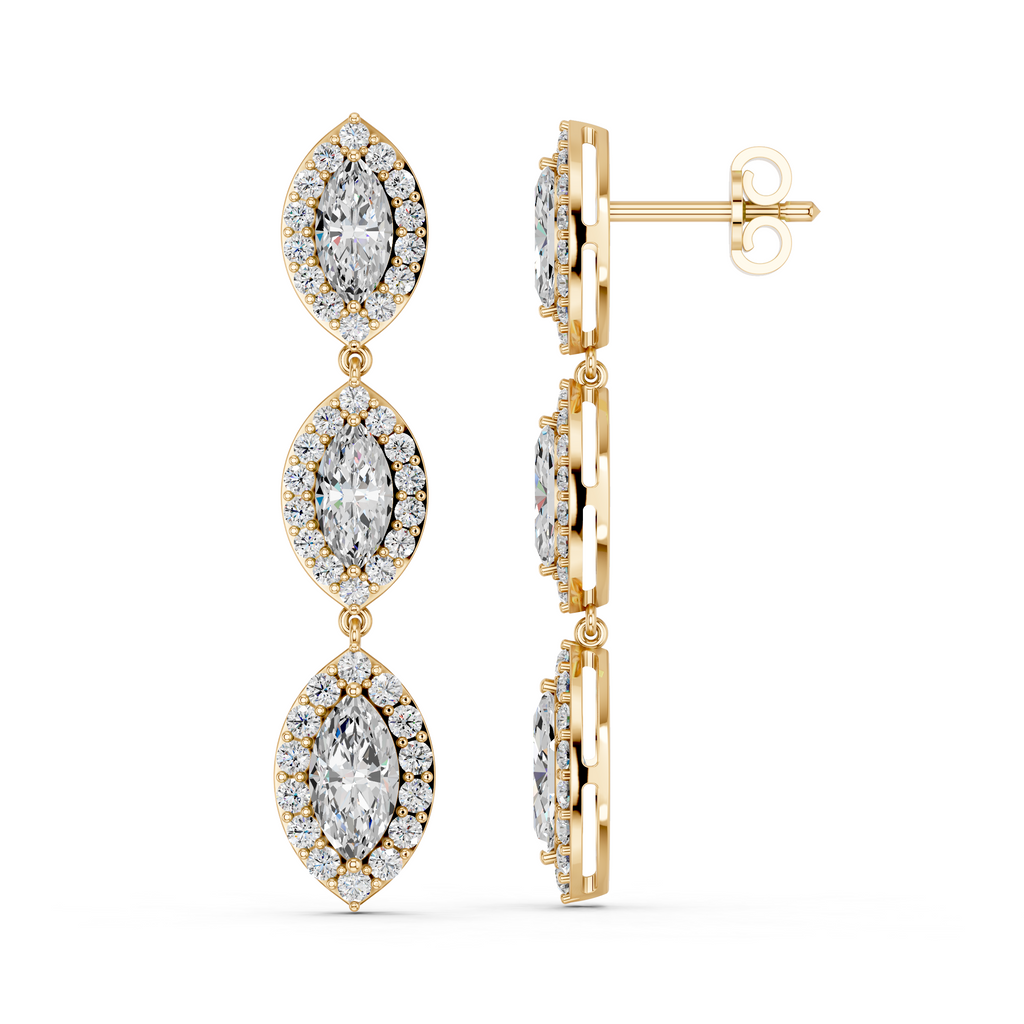 Marquise Lab Diamond Linear Earring in 14K Yellow Gold – side view
