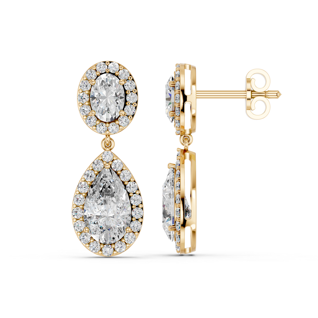 Oval And Pear Dangle Drop Earring in 14K Yellow Gold – side view