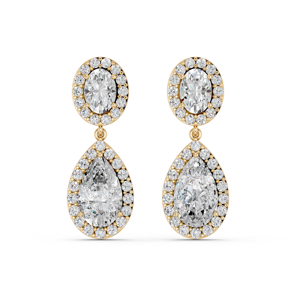 Oval And Pear Dangle Drop Earring in 14K Yellow Gold – top view