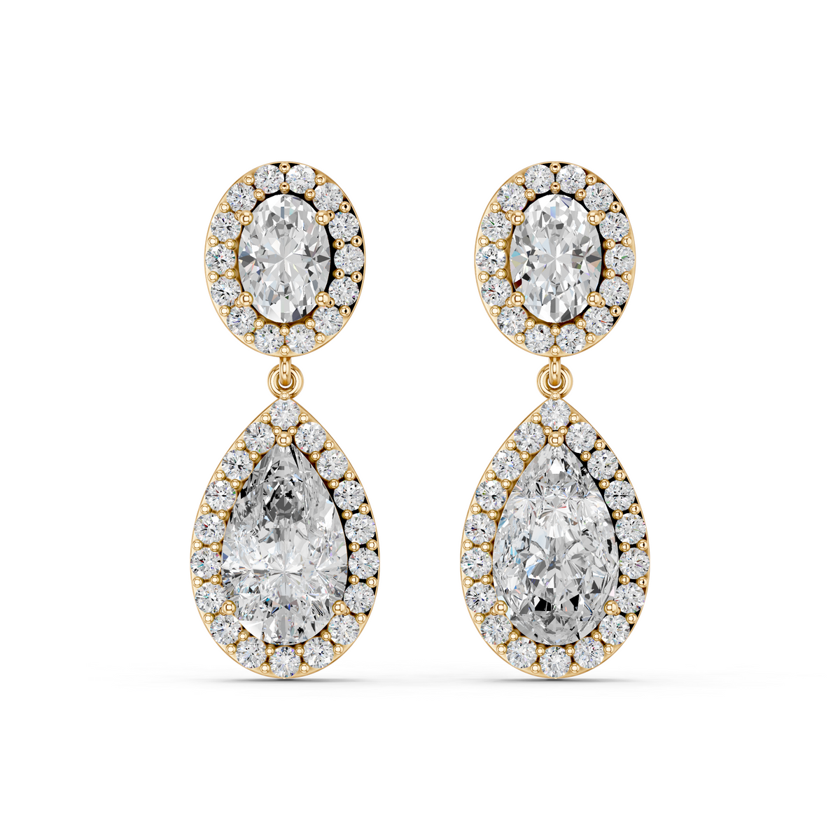 Oval And Pear Dangle Drop Earring in 14K Yellow Gold – top view