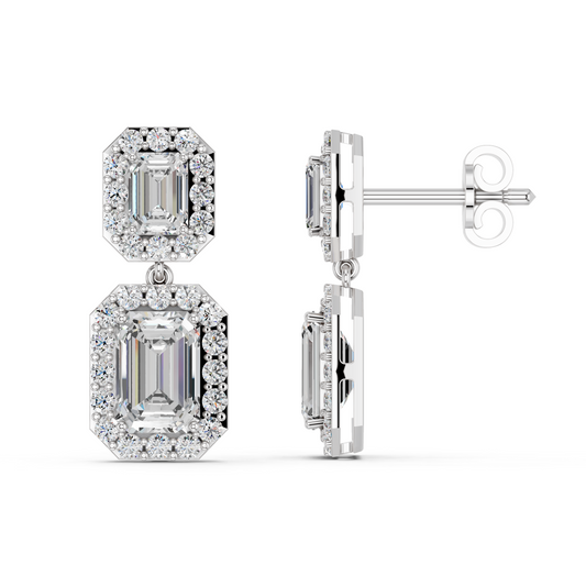 Emerald Cut Dangle Drop Earring in 14K White Gold – side view