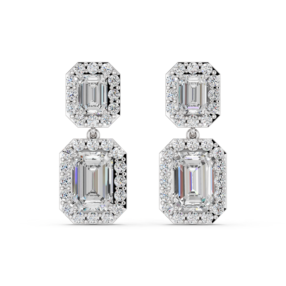 Emerald Cut Dangle Drop Earring in 14K White Gold – top view