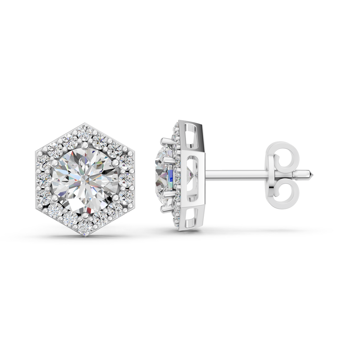 Round Lab Diamond Halo Stud in 14K White Gold – side view
