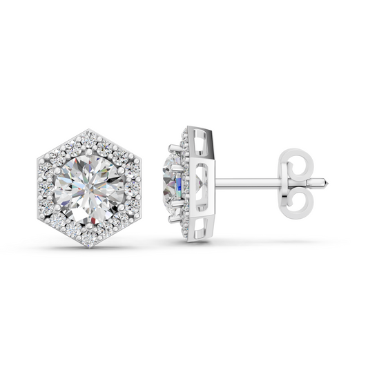Round Lab Diamond Halo Stud in 14K White Gold – side view
