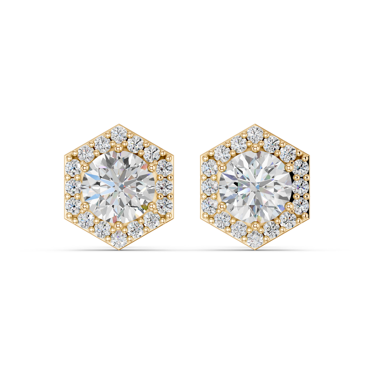 Round Lab Diamond Halo Stud in 14K Yellow Gold – top view