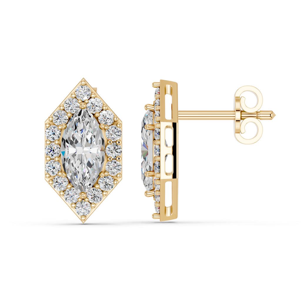 Marquise Lab Diamond Halo Stud in 14K Yellow Gold – side view