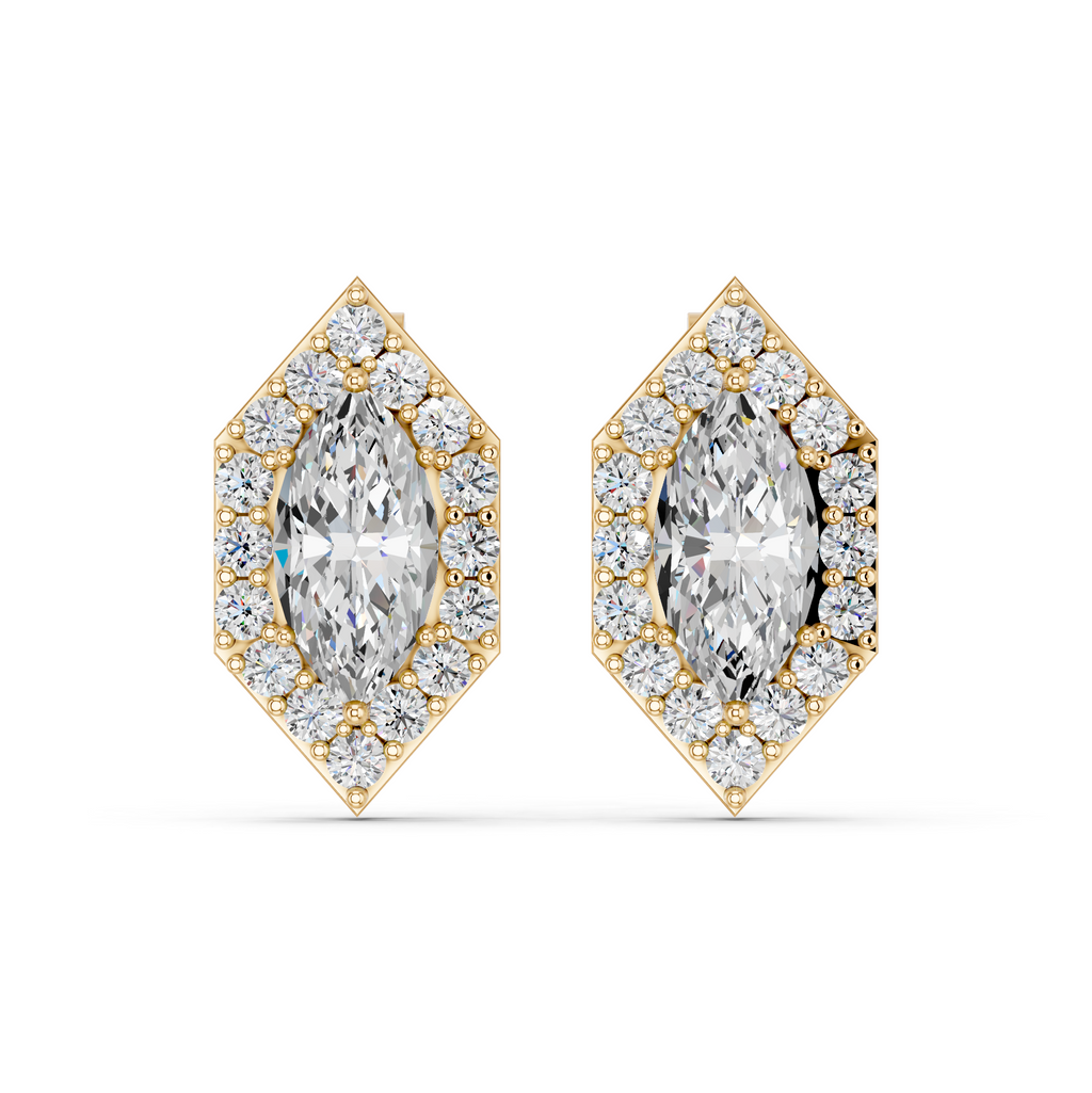 Marquise Lab Diamond Halo Stud in 14K Yellow Gold – top view