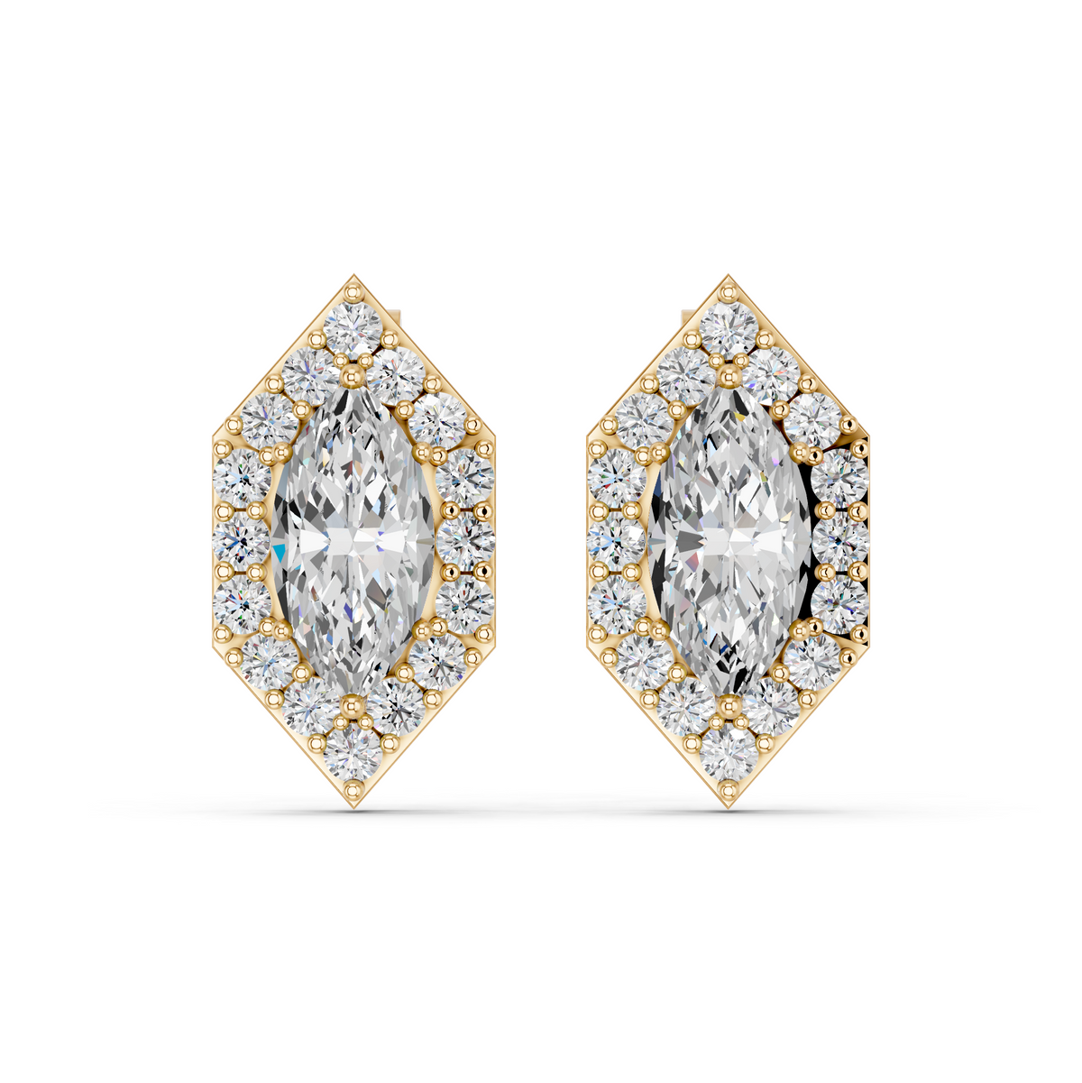 Marquise Lab Diamond Halo Stud in 14K Yellow Gold – top view