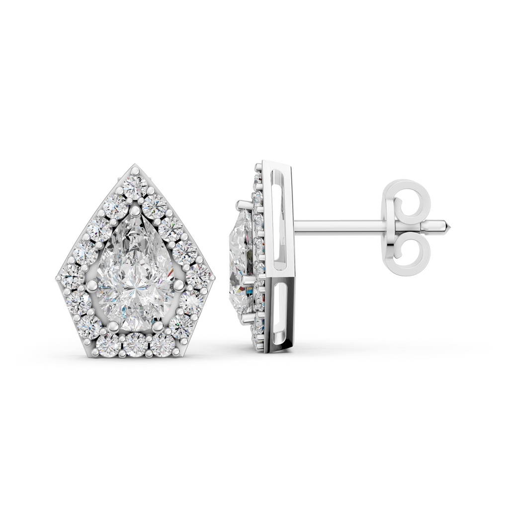 Pear Lab Diamond Halo Stud in 14K White Gold – side view
