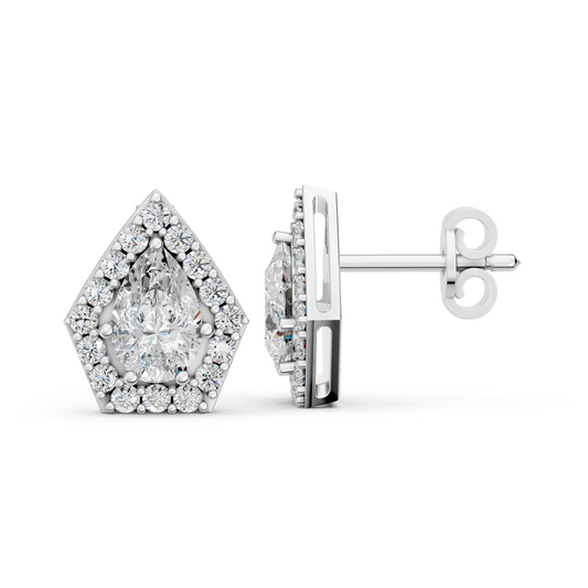 Pear Lab Diamond Halo Stud in 14K White Gold – side view