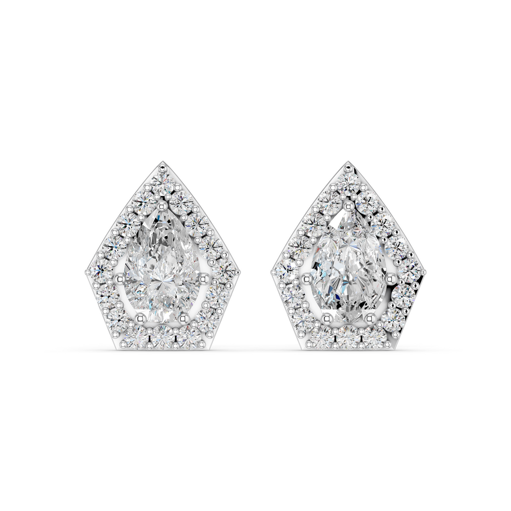 Pear Lab Diamond Halo Stud in 14K White Gold – top view