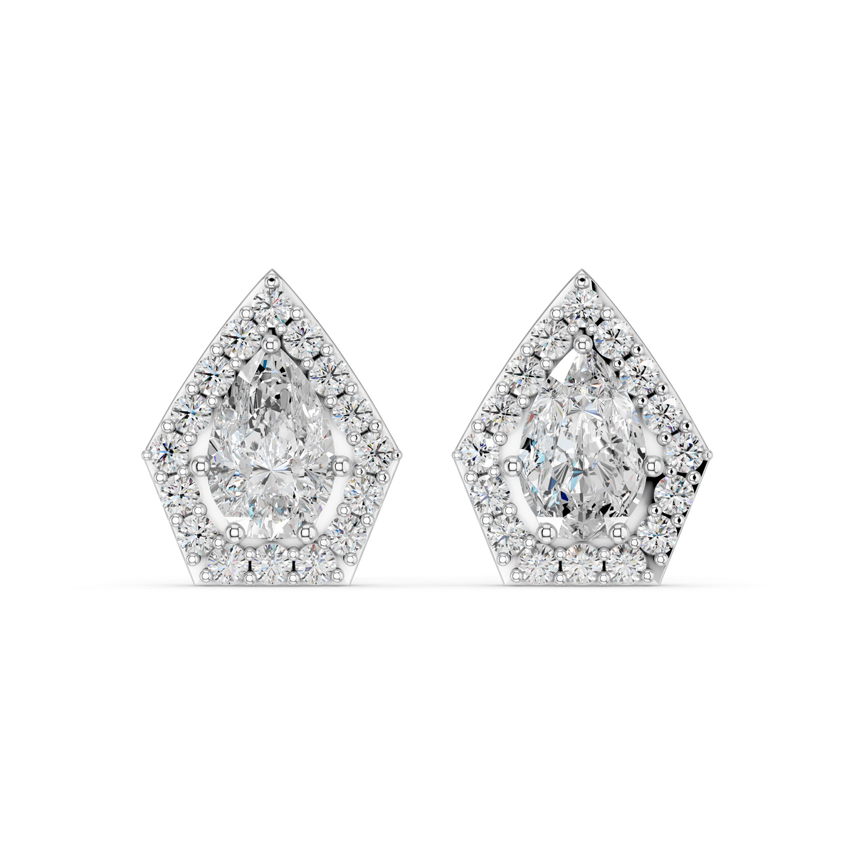 Pear Lab Diamond Halo Stud in 14K White Gold – top view
