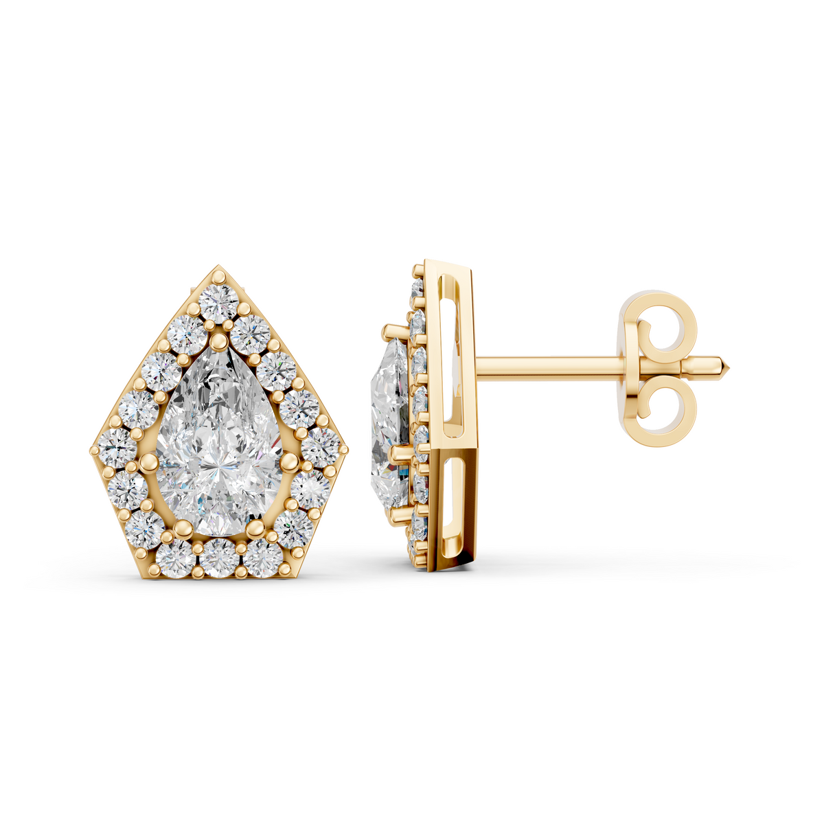 Pear Lab Diamond Halo Stud in 14K Yellow Gold – side view