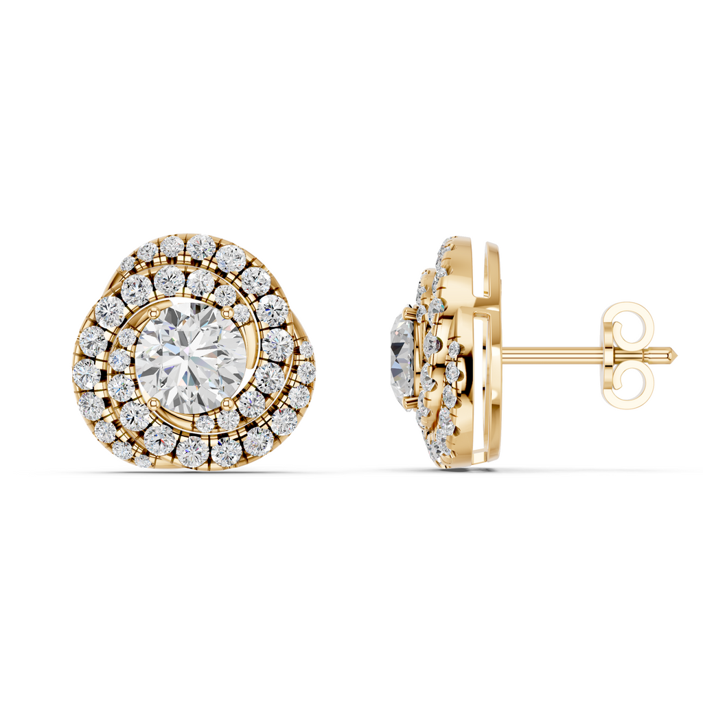 Round Lab Diamond Knot Stud in 14K Yellow Gold – side view