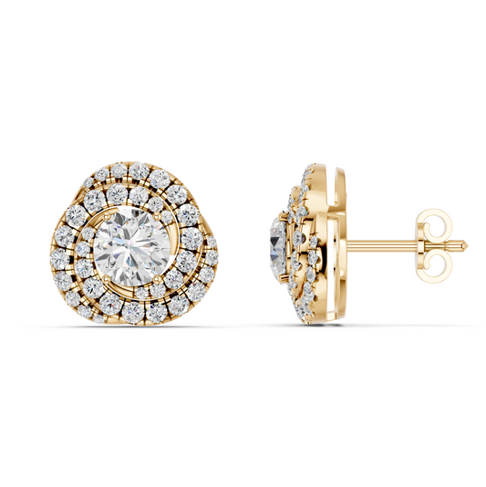 Round Lab Diamond Knot Stud in 14K Yellow Gold – side view