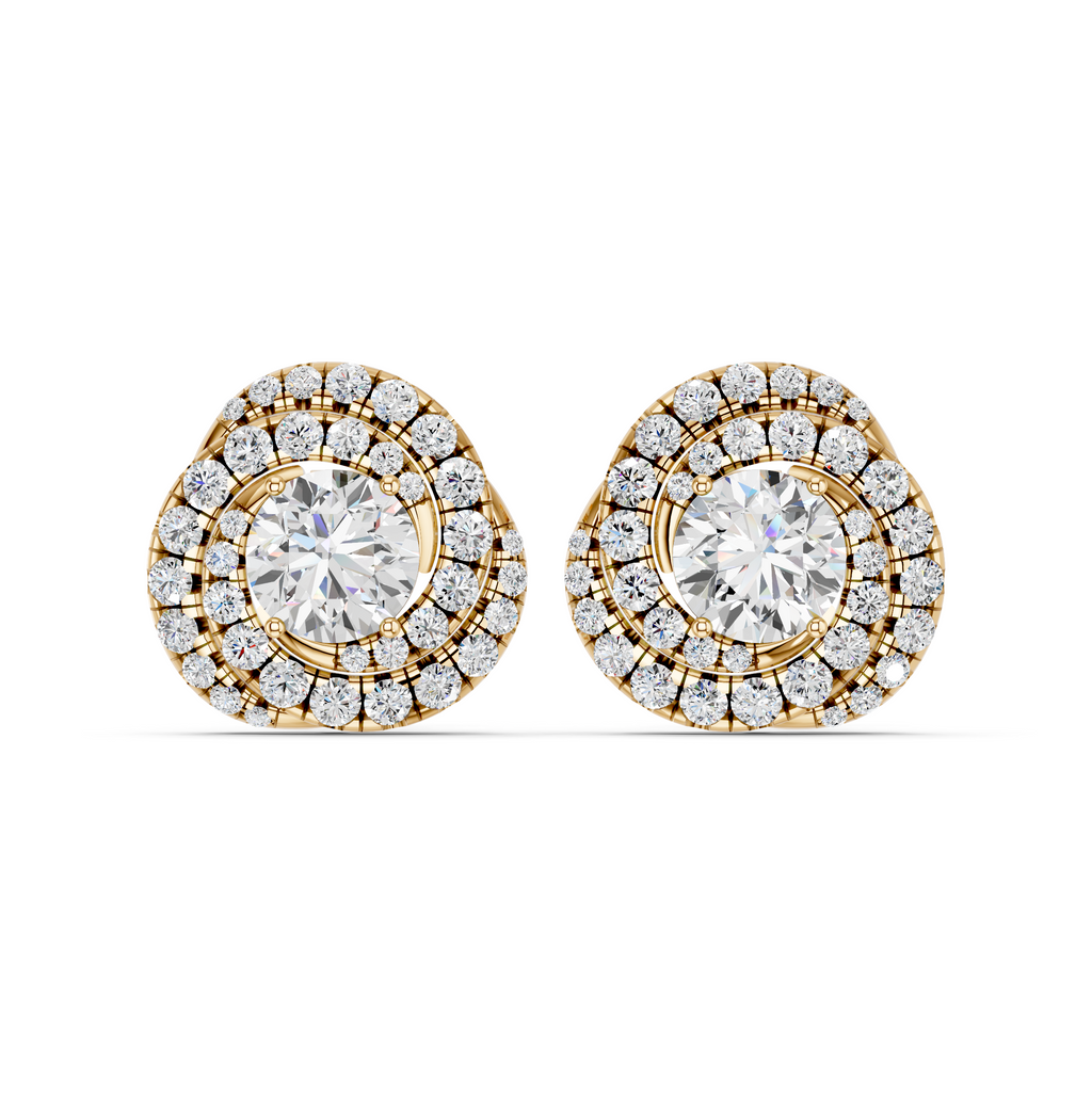 Round Lab Diamond Knot Stud in 14K Yellow Gold – top view