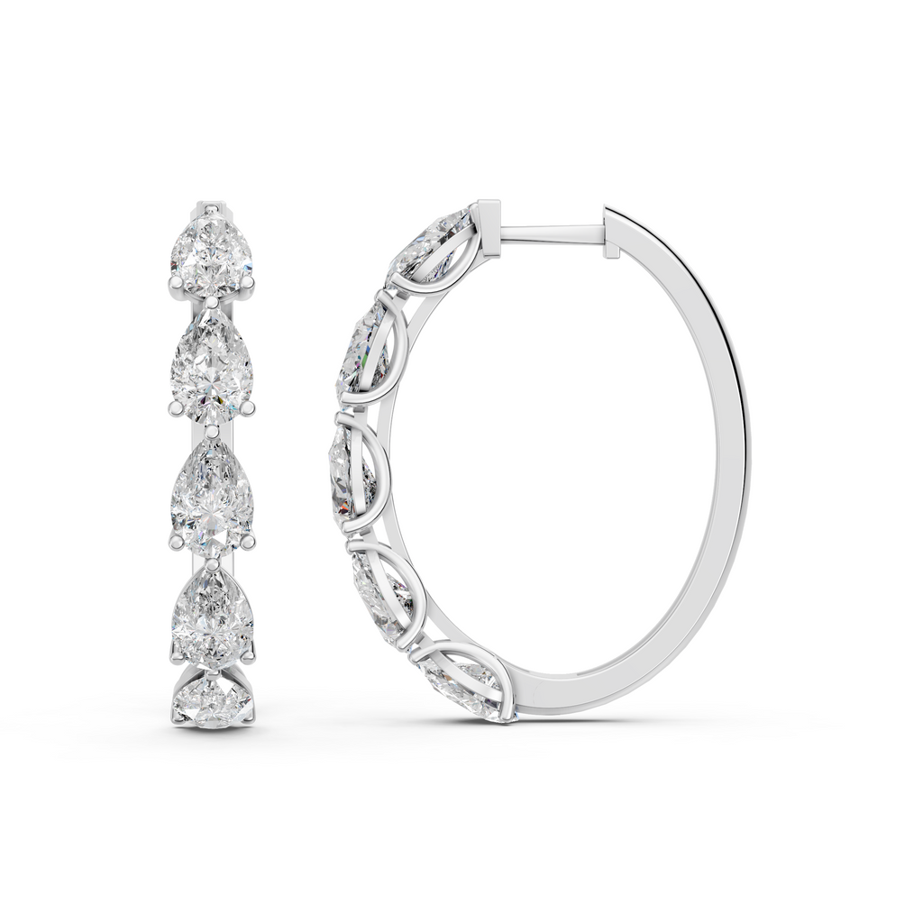 Pear Lab Diamond Hoop Earring in 14K White Gold – side view
