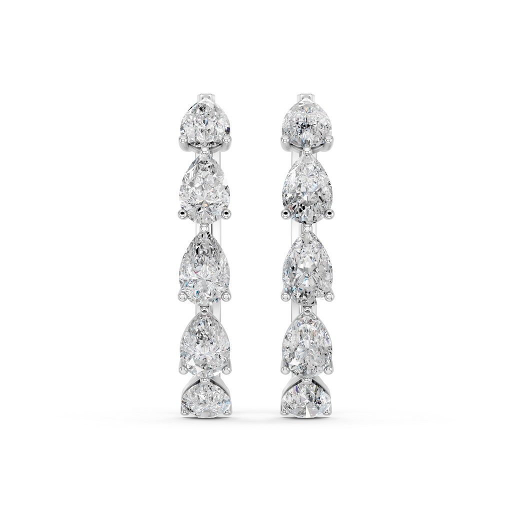 Pear Lab Diamond Hoop Earring in 14K White Gold – top view