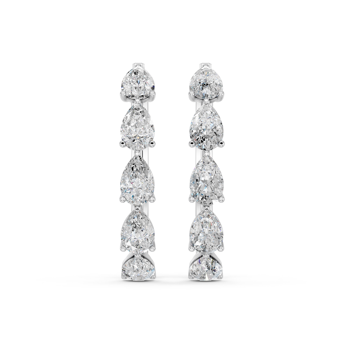 Pear Lab Diamond Hoop Earring in 14K White Gold – top view