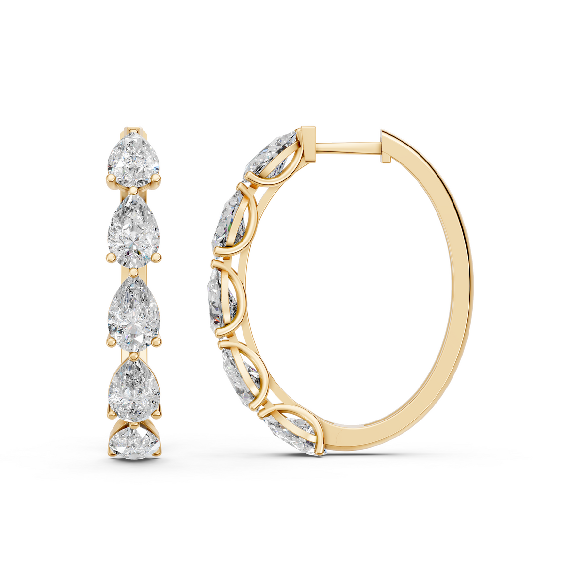 Pear Lab Diamond Hoop Earring in 14K Yellow Gold – side view