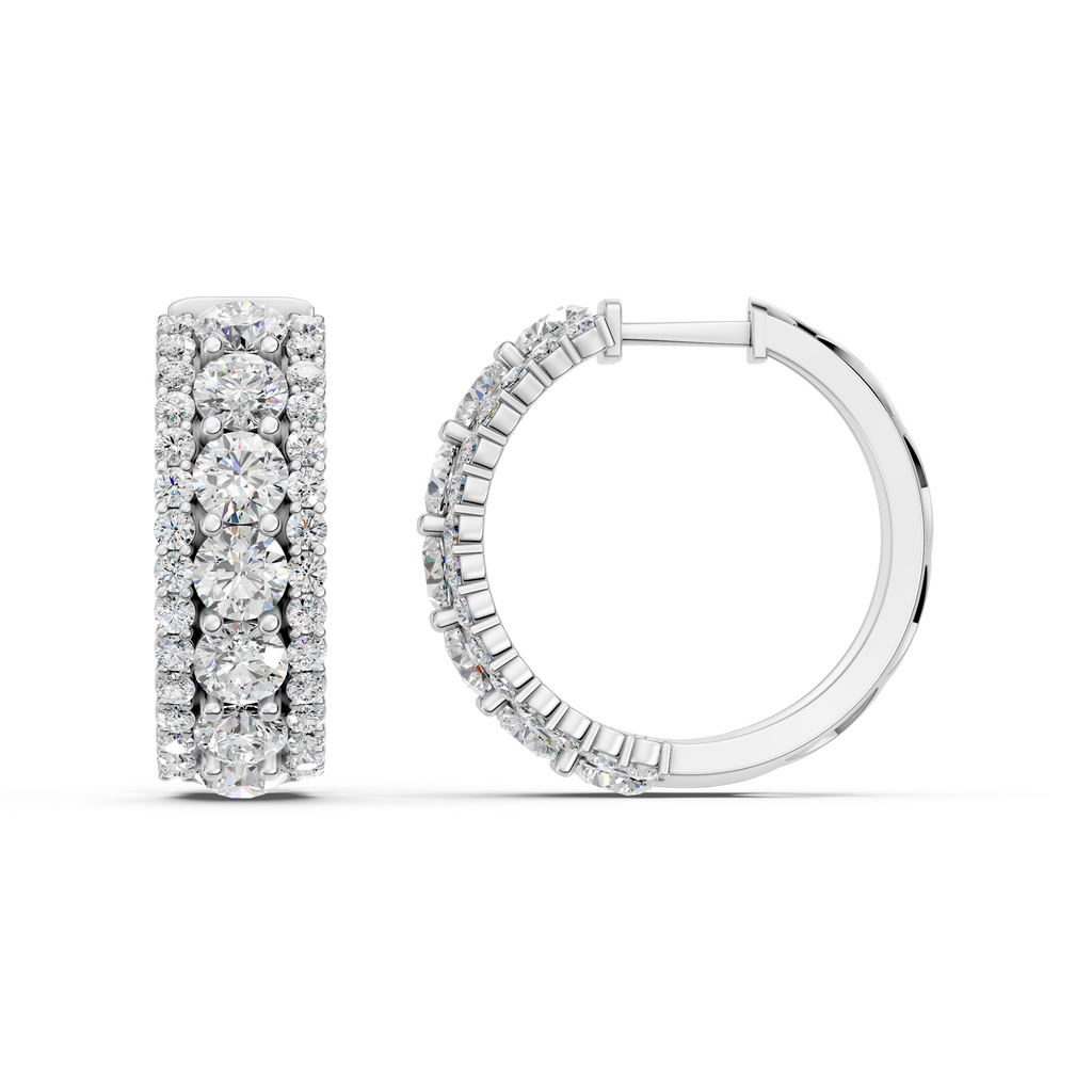 Round Lab Diamond Hoop Earring in 14K White Gold – side view