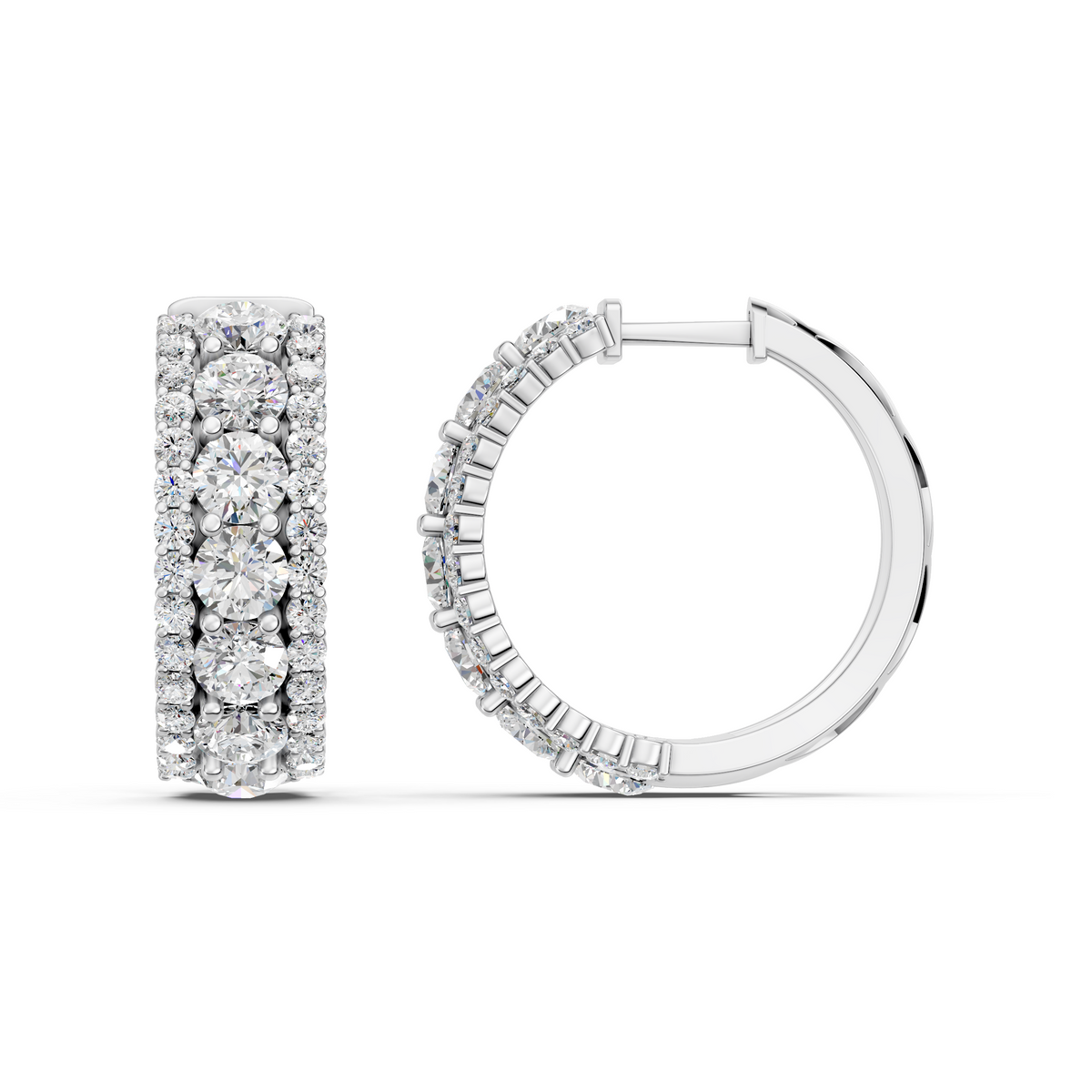 Round Lab Diamond Hoop Earring in 14K White Gold – side view