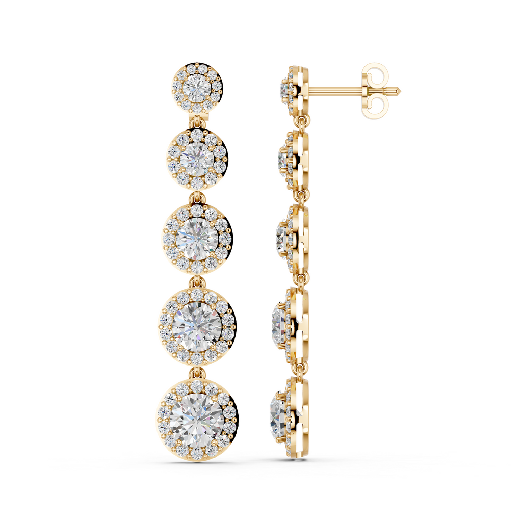 Round Lab Diamond Linear Earring in 14K Yellow Gold – side view
