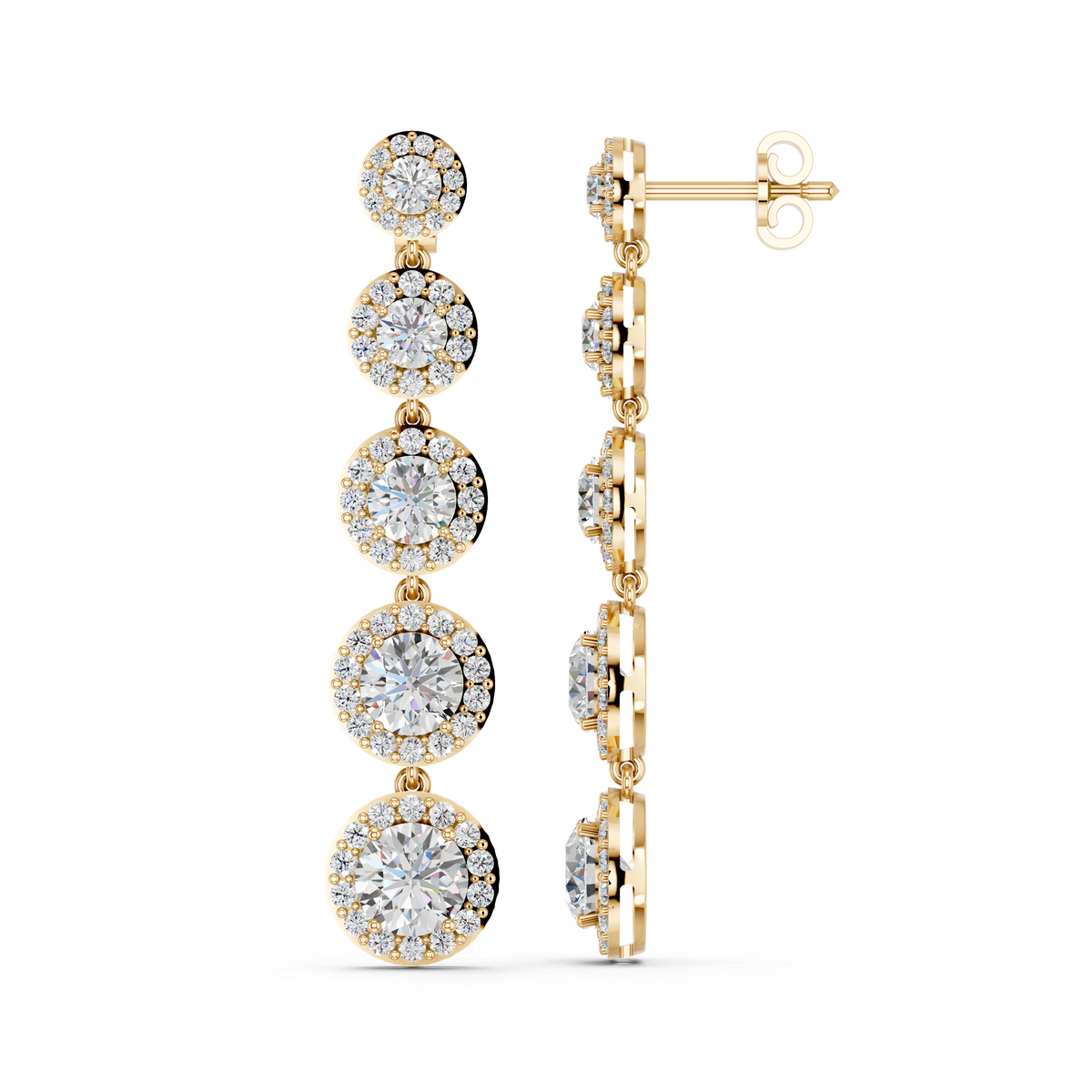 Round Lab Diamond Linear Earring in 14K Yellow Gold – side view