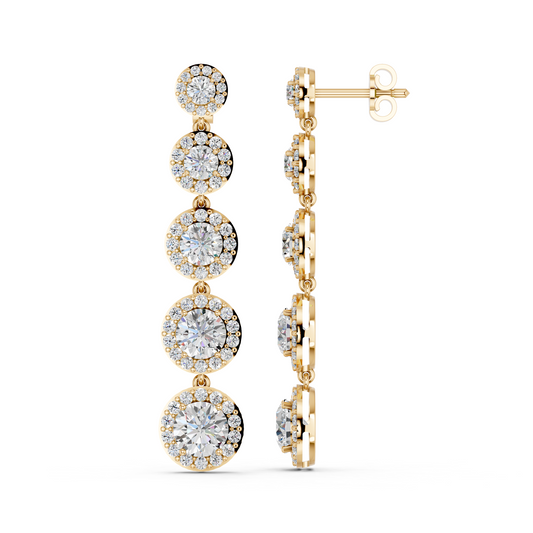 Round Lab Diamond Linear Earring in 14K Yellow Gold – side view