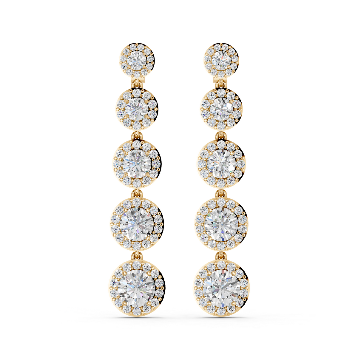 Round Lab Diamond Linear Earring in 14K Yellow Gold – top view