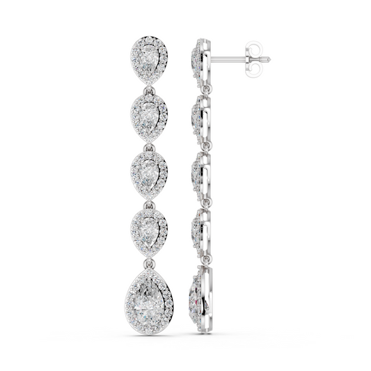 Pear And Round Lab Diamond Linear Earring in 14K White Gold – side view
