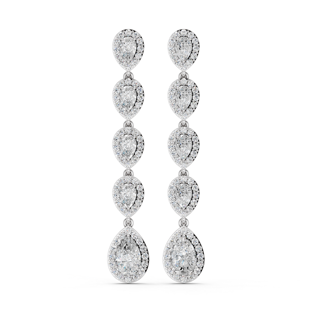 Pear And Round Lab Diamond Linear Earring in 14K White Gold – top view