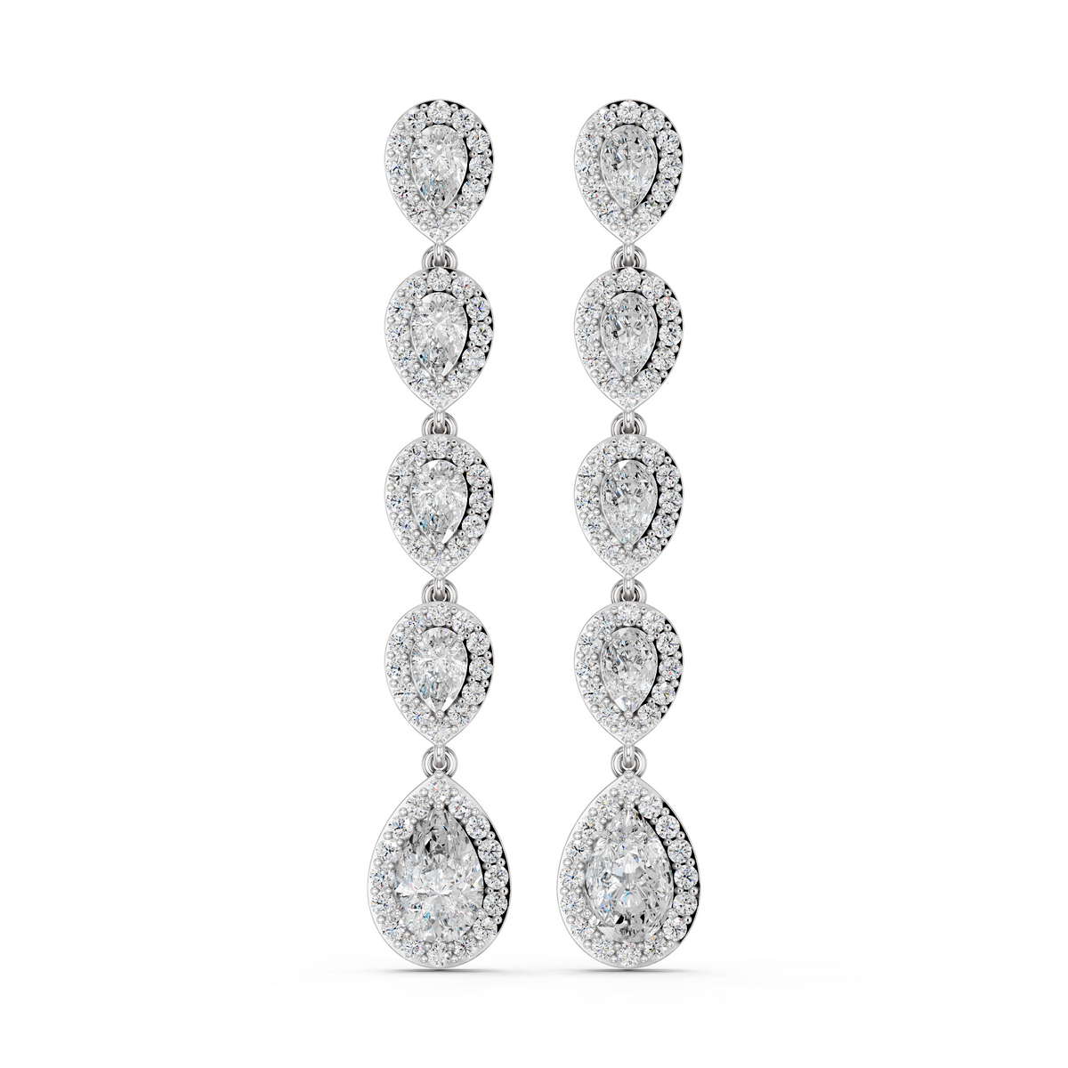 Pear And Round Lab Diamond Linear Earring in 14K White Gold – top view