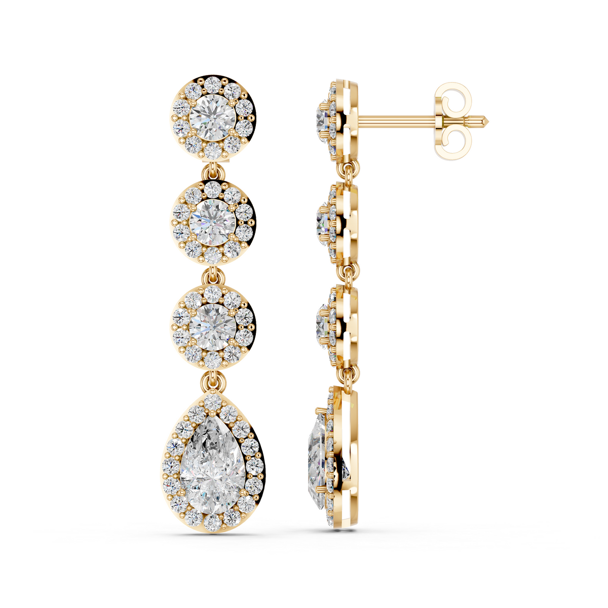 Pear And Round Lab Diamond Linear Earring in 14K Yellow Gold – side view