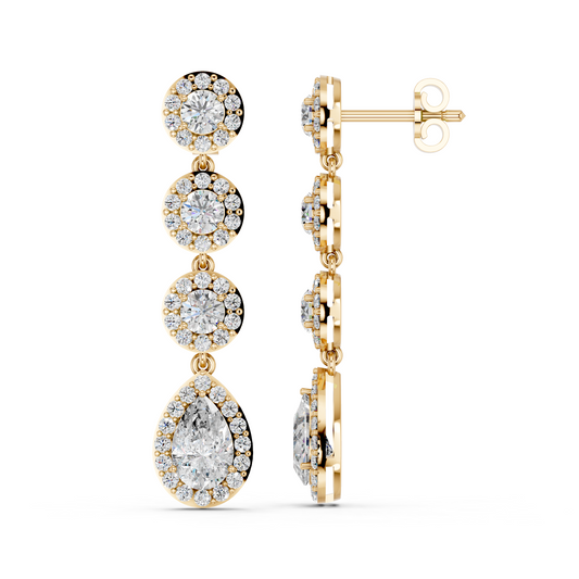 Pear And Round Lab Diamond Linear Earring in 14K Yellow Gold – side view