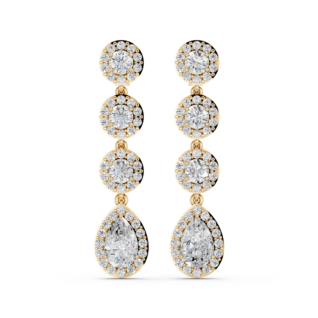 Pear And Round Lab Diamond Linear Earring in 14K Yellow Gold – top view