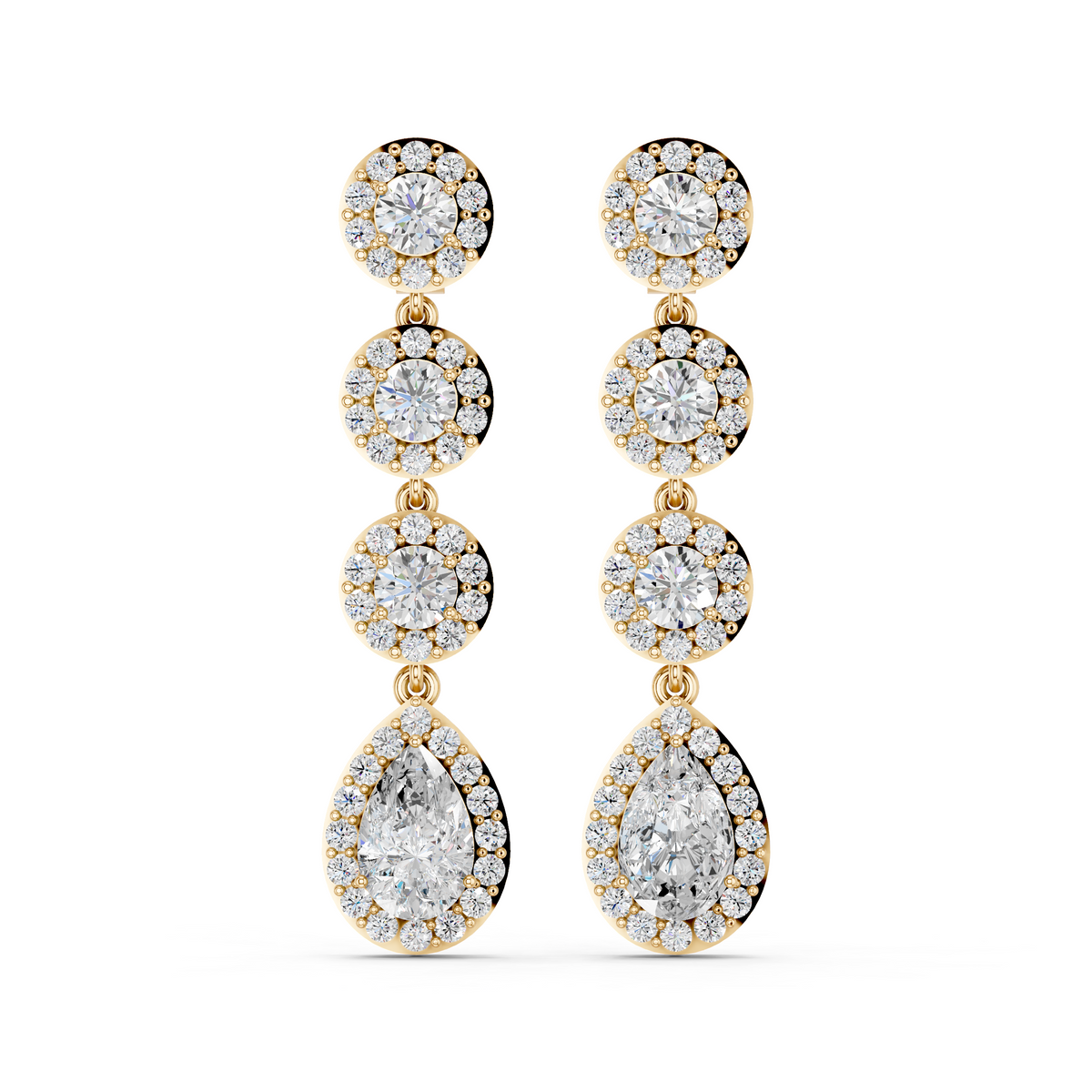 Pear And Round Lab Diamond Linear Earring in 14K Yellow Gold – top view