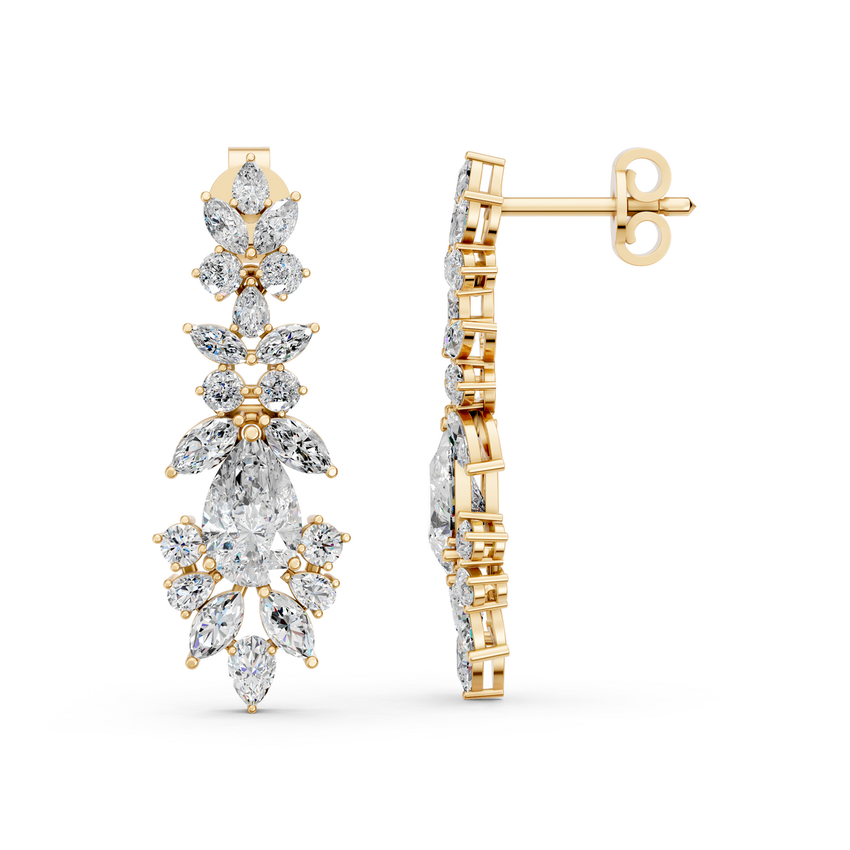 Multi Shape Lab Diamond Statement Earring in 14K Yellow Gold – side view