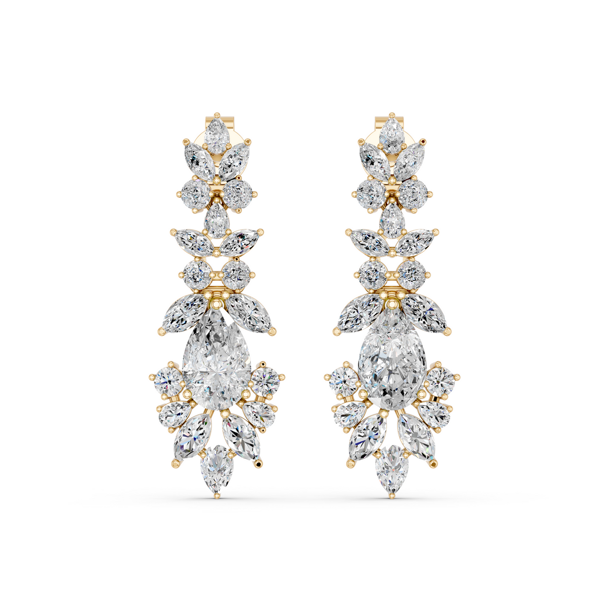 Multi Shape Lab Diamond Statement Earring in 14K Yellow Gold – top view