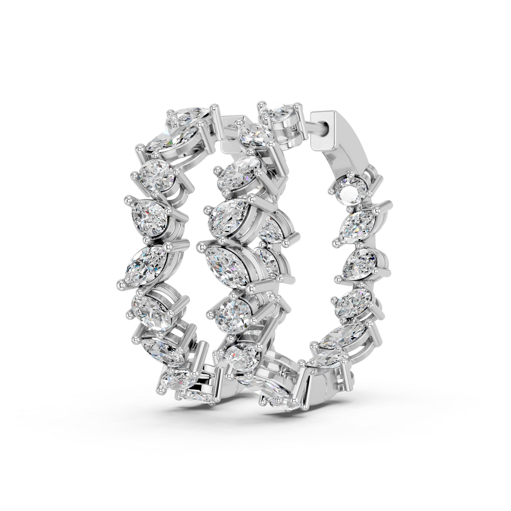 Multi Shape Lab Diamond Inside Out Hoop Earring in 14K White Gold – angled view